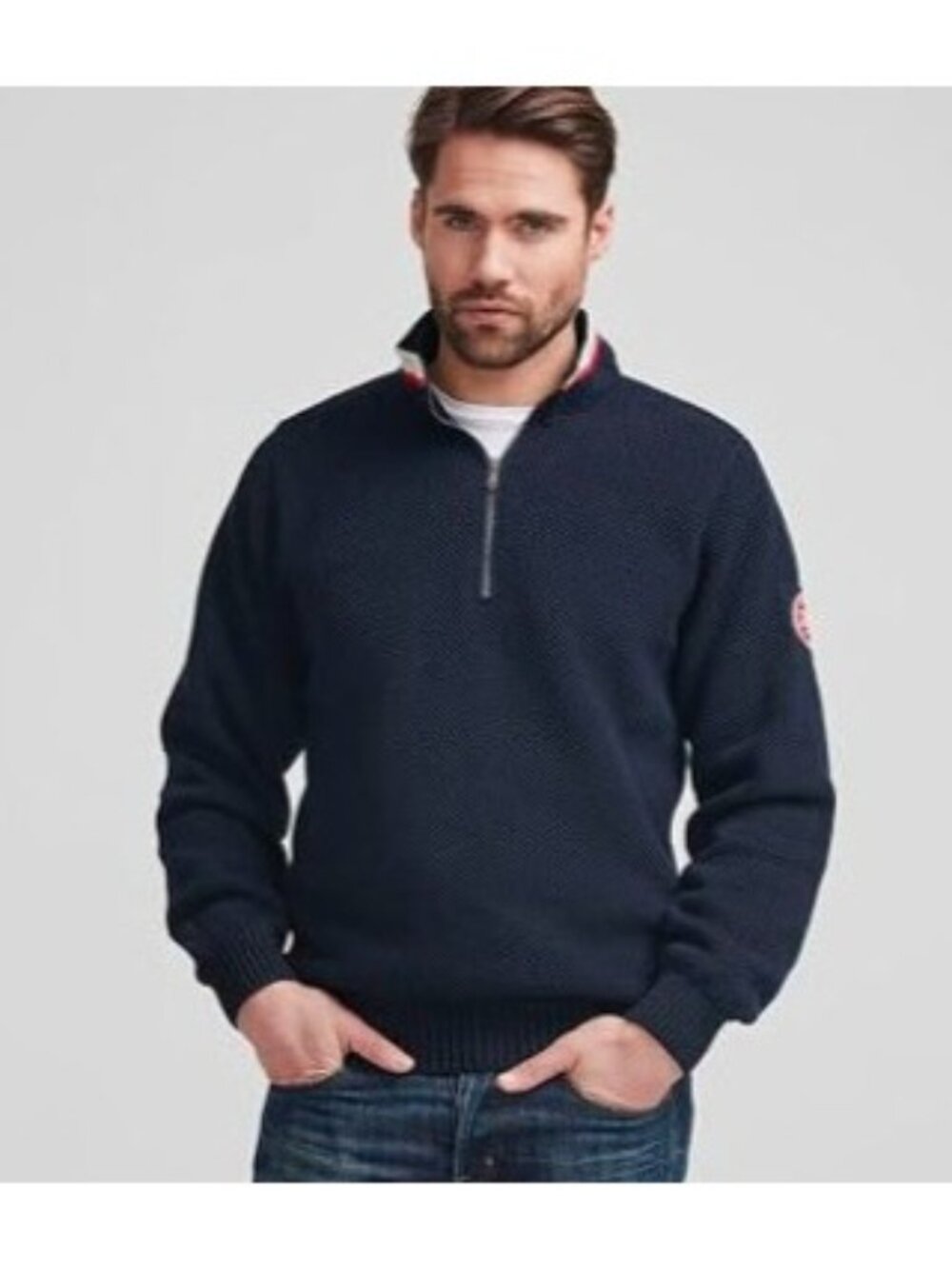 Holebrook Sweden Windproof Sweater Men's Size Large Navy Blue Quarter Zip Knit